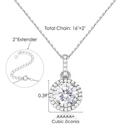 CZ Silver Pendant Necklace Women: Cubic Zirconia Double Rows Drop Sterling Silver 925 Thin Chain Elegant Shiny Accessory Hypoallergenic Vintage Jewelry Party Birthday Gifts for Girls Mom Teens (Silver)