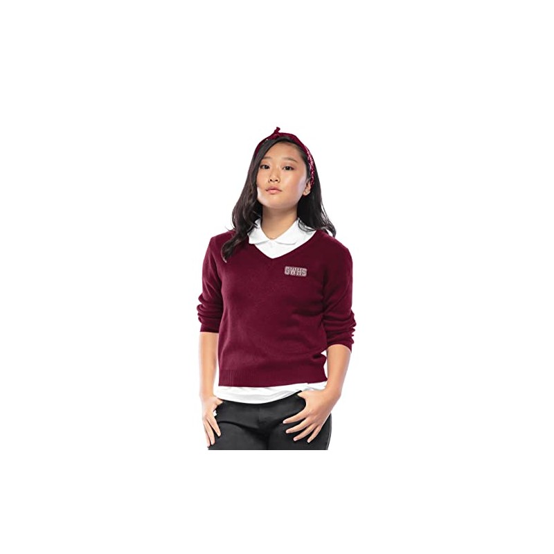 CLASSROOM Big Boys' Uniform Long Sleeve V-Neck Sweater, Burgundy, Medium