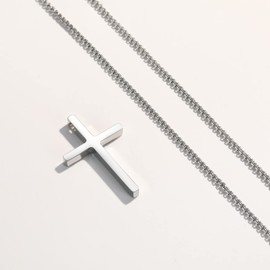 Cross Necklace for Women Men Stainless Steel 18K Gold Plated Cross Pendant Box Chain Black Silver Simple Cross Necklaces Religious Jewelry Gifts for Men 18 Inches