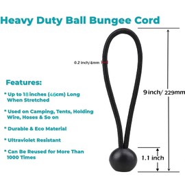 50 Pcs 6 Inches Ball Bungee Cords, Black Heavy Duty Tarp Bungee Cord with Ball, 4mm Thickness Weather Resistant Tie Down Strap, Use for Camping, Tents, Holding Wire and Hoses