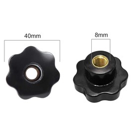 ASFINS M8 Star Screw, 8 Pieces M8 Star Grip Nut Clamping Button, Internal Thread Plastic Thread Through Hole Star Head for Machine Tools, Black, 40 mm x M8 (A)