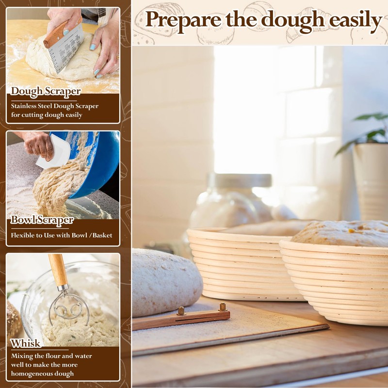 P&P CHEF Sourdough Bread Baking Supplies, 9” Round & 10”