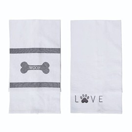 Transpac Woof and Love Paw Print 27 inch All Cotton Kitchen Dish Hand Towel Set of 2