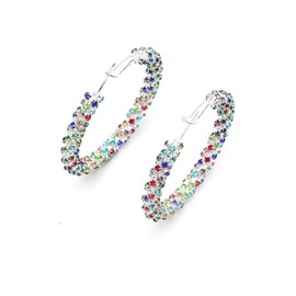 Shiny Large Hoop Earrings for Women Girls Boho Rhinestone Big Wrapped Hoops Dangle Huggie Earring Lightweight Comfortable Sparkle Wedding Christmas Birthday Jewellery Gifts 50mm, Metal, Cubic Zirconia