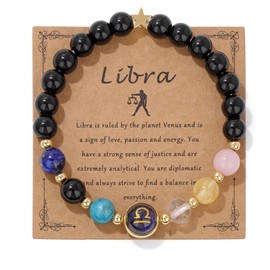 GolbalJew Libra Zodiac Bracelets Healing Crystal 12 Constellations Protection Stone Beads Bracelet for Women Birthday Zodiac Gifts Horoscope Spiritual Jewelry