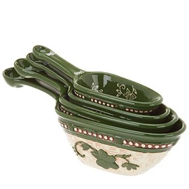 Temp-tations 4 pc Scoop Measuring Cups, Great for Sugar, Flour, Corn Meal, Pet Food, Candy, Dry Ingredients (Basketweave, Floral Lace Green)
