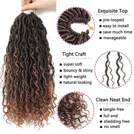 SOKU 5pcs/set 45cm Ombre Brown River False Locs Wavy with Curly Ends Crochet Hook Synthetic Hair Crochet Hook Braid African Dreadlocks Twist Braiding 24 Strands/Pack