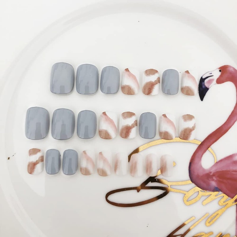ins style 24pcs grey nail tips marble nails for sweet