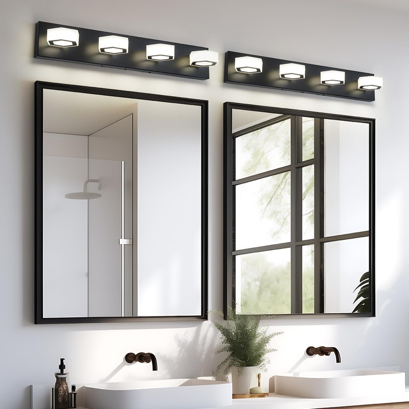 Lanhall 4-Light LED Bathroom Light Fixture Modern Black Vanity Light
