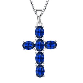 Aprila Women Necklace 925 Sterling Silver Cross Pendant Necklace with Cubic Zirconia September Birthstone Sapphire Color Jewelry
