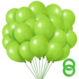 FOTIOMRG Lime Green Balloons 12 inch, 100 Pack Light Green Latex Balloons for Baby Shower Birthday Jungle Safari Dinosaur Theme Party Decorations (with Green Ribbon)