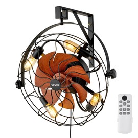 VEVOR 21 Inch Wall Mounted Fan with Lights, Ceiling Fan with Remote, 6-Speed Plug-in Wall Fan with Timer, 360° Tilt, for Bedroom, Garage, Workshop, Fits 4 E26 Bulbs (Bulbs Not Included)