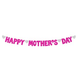 couduan Happy Mothers Day Banner,Mothers Day Decorations,Glitter Rose Red Pink Mothers Day Bunting,for Mom Birthday,Mother's Day Party Decor Supplies
