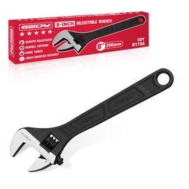 8-Inch Adjustable Wrench, Black Oxide Finish Wide Jaw Spanner with Inch/Metric Scale, Premium Drop Forged Steel for Automotive Plumbing and Household Repairs