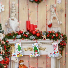 HONMOK Christmas Crafts for Kids, 6 Pack Christmas Stockings with Colour Pen, Santa Snowman Stockings, Christmas Tree Ornaments, Make Your Own Xmas Craft, Xmas Hanging Decorations for Home Mantle