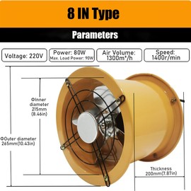 INTSUPERMAI 220V 8 inch Axial Fan Explosion-Proof Axial Flow Fan Cylinder Pipe Fan Tube Fan Wall Mounted Ventilator Draft Fan Tube Axial Fan 1400RPM Window Exhaust Fan for Kitchen Warehouse Workshop