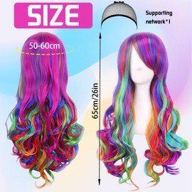 Long Curly Wigs, 70 cm Women's Wig Curly Wavy Natural Wave Wigs, for Carnival Theme Party and Daily Use (Colourful)