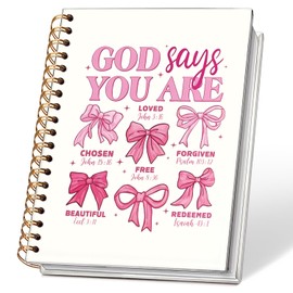 ETVISO God Says You are Christian Notebook, Coquette Pink Bow Bible Journaling, Religious Prayer Journal for Woman, Church Notes Notebook, Scripture Hardcover Spiral Notebooks 5.5x8.3 Inch