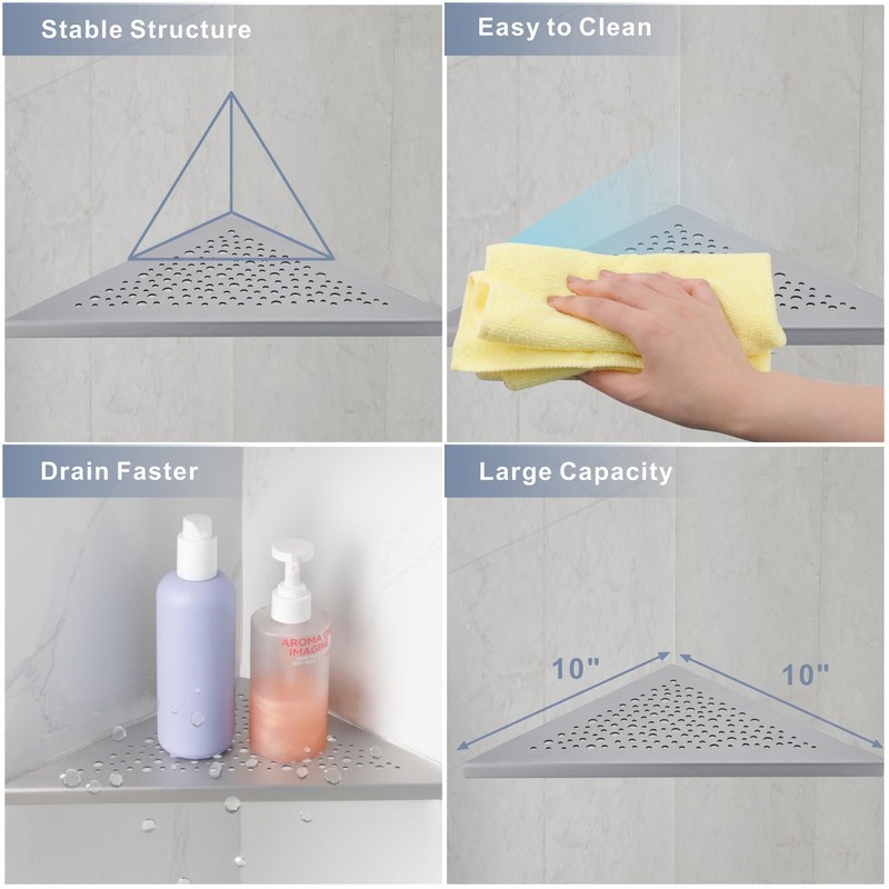 HIDROP 10" Brushed Nickel Corner Shower Shelf, No Drill 304