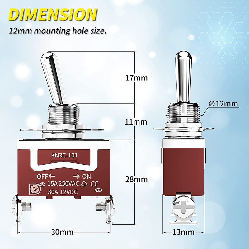Kiligen Marine Toggle Switch 12VDC 20A Waterproof Toggle Switch 110V