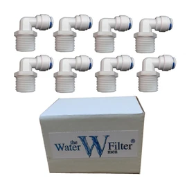 1/4" Elbow Pushfitting for All 1/4" Ports on Water Filter Housings/Reverse Osmosis/Water Filters - (8 Pack)