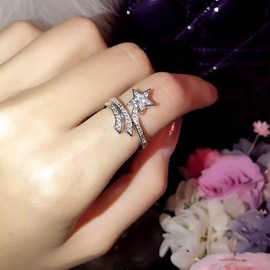 Inilbran Boho Crystal Star Finger Ring Vintage Star Wrap Open Ring Silver Star Open Knuckle Ring Star Adjustable Stacking Ring Jewelry for Women and Girls