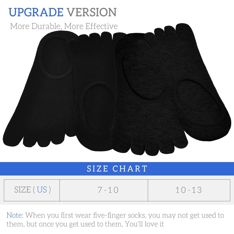 Hellomamma - Calcetines invisibles con puntera para hombre, Negro-4 pares,