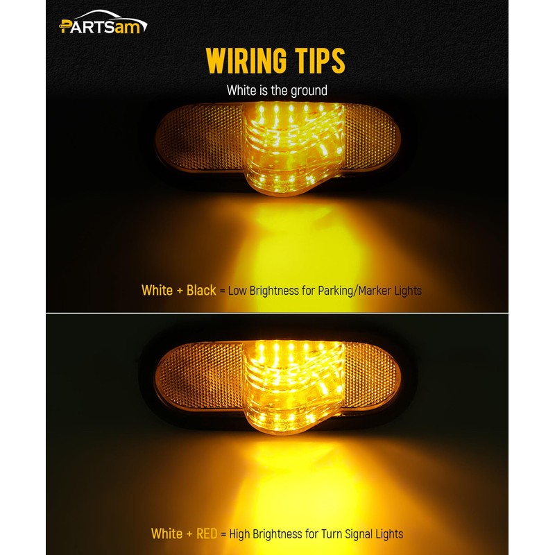 Partsam 2Pcs 6.5" Mid Turn Signal Amber Marker Light Rubber