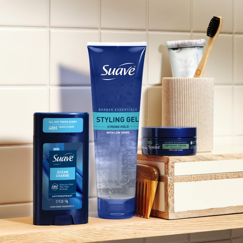 Suave Hair Gel Barber Essentials Styling Gel for Men, Strong