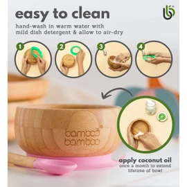 bamboo bamboo Baby Plate, Baby Gift, Children's Crockery Set with Sugnapf Plate, Baby Bowl and Baby Spoon, Children's Tableware with Suction Cup from 6 Months (Divider, Pink)