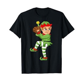Christmas Elf Baseball Pitcher Boys Kids Teens Xmas T-Shirt