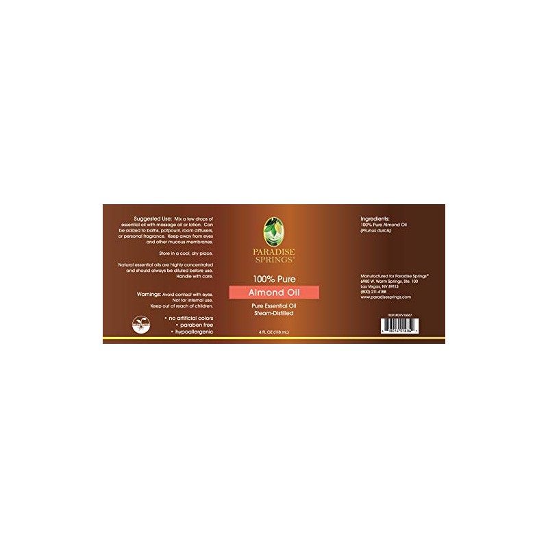 Paradise Springs 100% Pure Essential Oil Wildcrafted Almond Oil 118mL