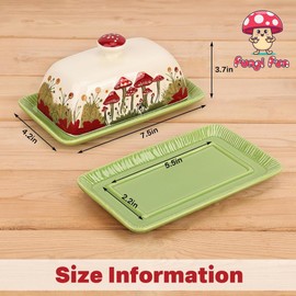 Fungi Fun Mushroom Butter Dish With Lid – Cute Cottagecore Ceramic Storage Container, Vintage French Covered Tray, Boho Farmhouse Kitchen Decor Gift, Unique Countertop Holder (Dark Green, Standard)