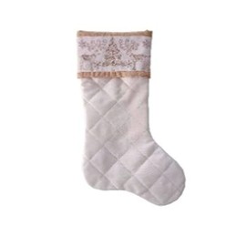 Kurt S. Adler Kurt Adler 20 Inch Ivory Quilt and Embroidered Cuff Stocking, White