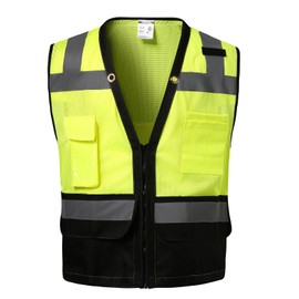 DPSAFETY Reflective Safety vest With back plan pocket,High visibility Class 2 Heavy Duty Surveyor Vest with Zipper,Hi Vis Construction Work Vest for Men＆Women ANSI/ISEA(Yellow-Bottom,3XL)