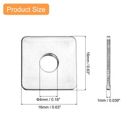 sourcing map 10pcs M4x16x1mm Square Plate Bearing Washers 304 Stainless Steel Plate Square Plate Washers Flat Pad Spacer Gasket for Hardware Fastener