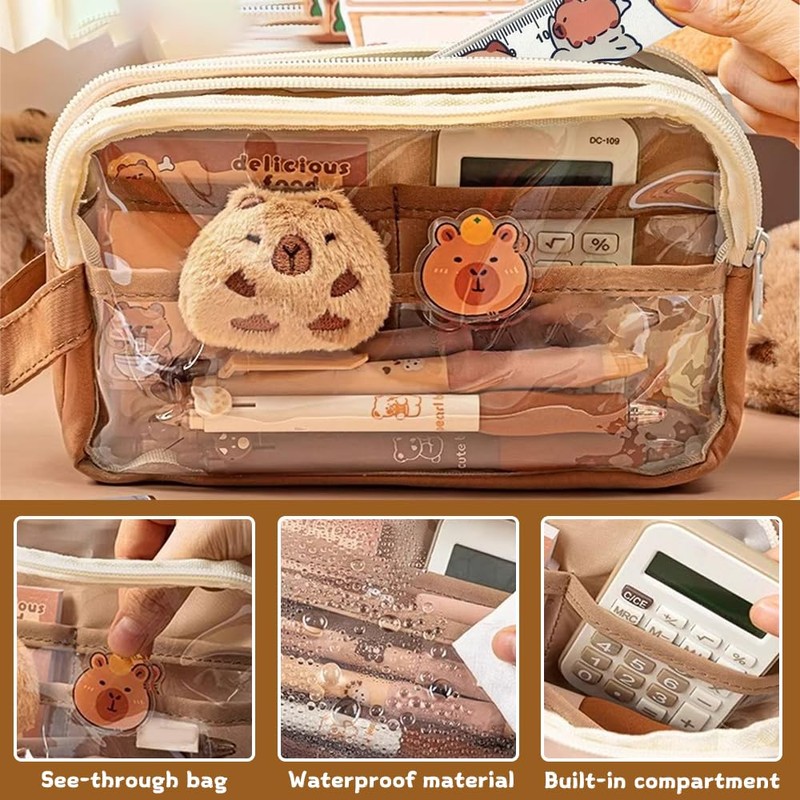 XPJBKC Capybara Pencil Case, Capybara Stationery Set with Compartments, Large