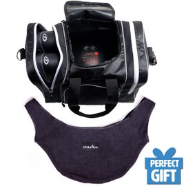 Athletico Bowling Bag & Seesaw Polisher Bundle - Single Ball Tote Bag with Padded Ball Holder - Fits a Single Pair of Bowling Shoes Up to Mens Size 14 (Black)