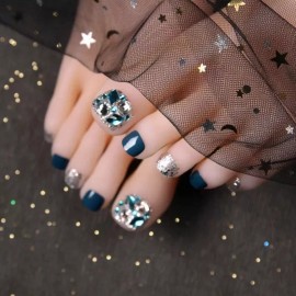 Press on nails pedicure Uñas Postizas Para Pies Decoradas Desmontables Cristal Azul