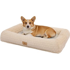 Cama ortopédica de felpa para perros medianos y grandes, sofá cama con cojín de espuma viscoelástica, funda extraíble y lavable, forro impermeable y base antideslizante (marrón claro-median