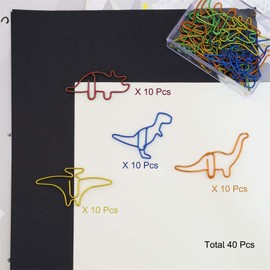 QOOWFEANIG 40 Pcs Dinosaur Animal Paper Clips Metal Bookmark Clips Animal Shaped Paper Memo Clips Bookmark, Colorful Paper Clips Cute for School Home Office Library Paper Clip