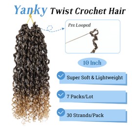 Yanky Twist Crochet Hair Pre Looped Spring Twist Synthetic 10 Inch 7 Packs Mini Passion Twist Hair Extensions Curly Ends, 1B/27