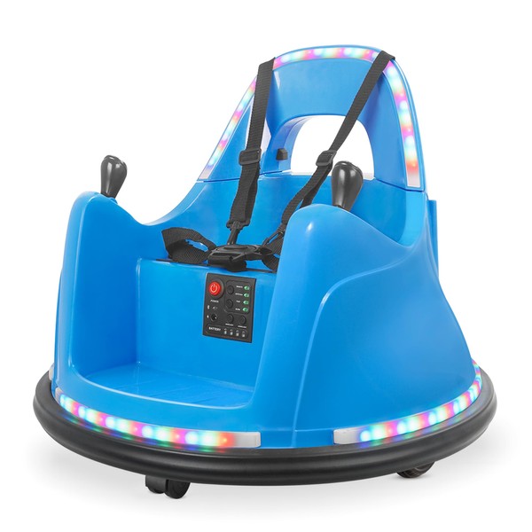 Kidzone Smart Bumper Car for Toddler & Kids, 12V 2-Speeds Electric Ride On Bumping Toy Gifts W/Remote Control, APP Control, LED Lights, Bluetooth, 360°Spin and DIY Sticker, ASTM Certified, Blue