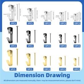 Glarks 120pcs 10lb/20lb/30lb/50lb/100lb Picture Hangers Hooks with Nails Kit, Gold Black Silver Picture Photo Hanging Hooks with Nails, Picture Hanging Kit for Frame, Painting, Art, Photo