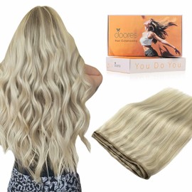 DOORES DOORES Weft Hair Extensions Human Hair, Ash Blonde Highlighted Platinum Blonde 18 Inch 100g Sew in Extensions Natural Straight