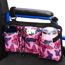 Wheelchair Side Bag, Wheel Chair Armrest Pouch Accessories with Cup Holder