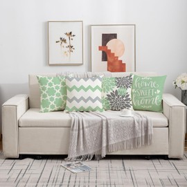 Mimkus Set of 4 Geometric Floral Throw Pillow Covers 18 x 18 inch Spring Summer Farmhouse Cushion Covers for Home Décor (Sage Green)