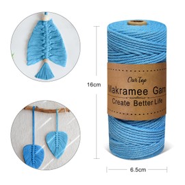 OurTop Premium Macrame Yarn Set of 3, 3 mm x 100 m Macrame Cord, Macrame Cord, Yarn for DIY Crafts, Weaving Decoration, Hanging Plant Hanger (Light Blue, Blue, Dark Blue)