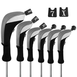 Andux Golf Club Head Covers Set Long Neck (3 Hybrid Covers + 3 Wood Covers) Gray