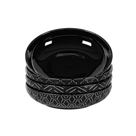 Sureasy Pasta Bowls Set of 4-30oz Large Embossed Salad Bowls, 8.5 Inch Wide and Shallow Plate Bowls, Salad Bowl, Microwave, Oven & Dishwasher Safe, Black